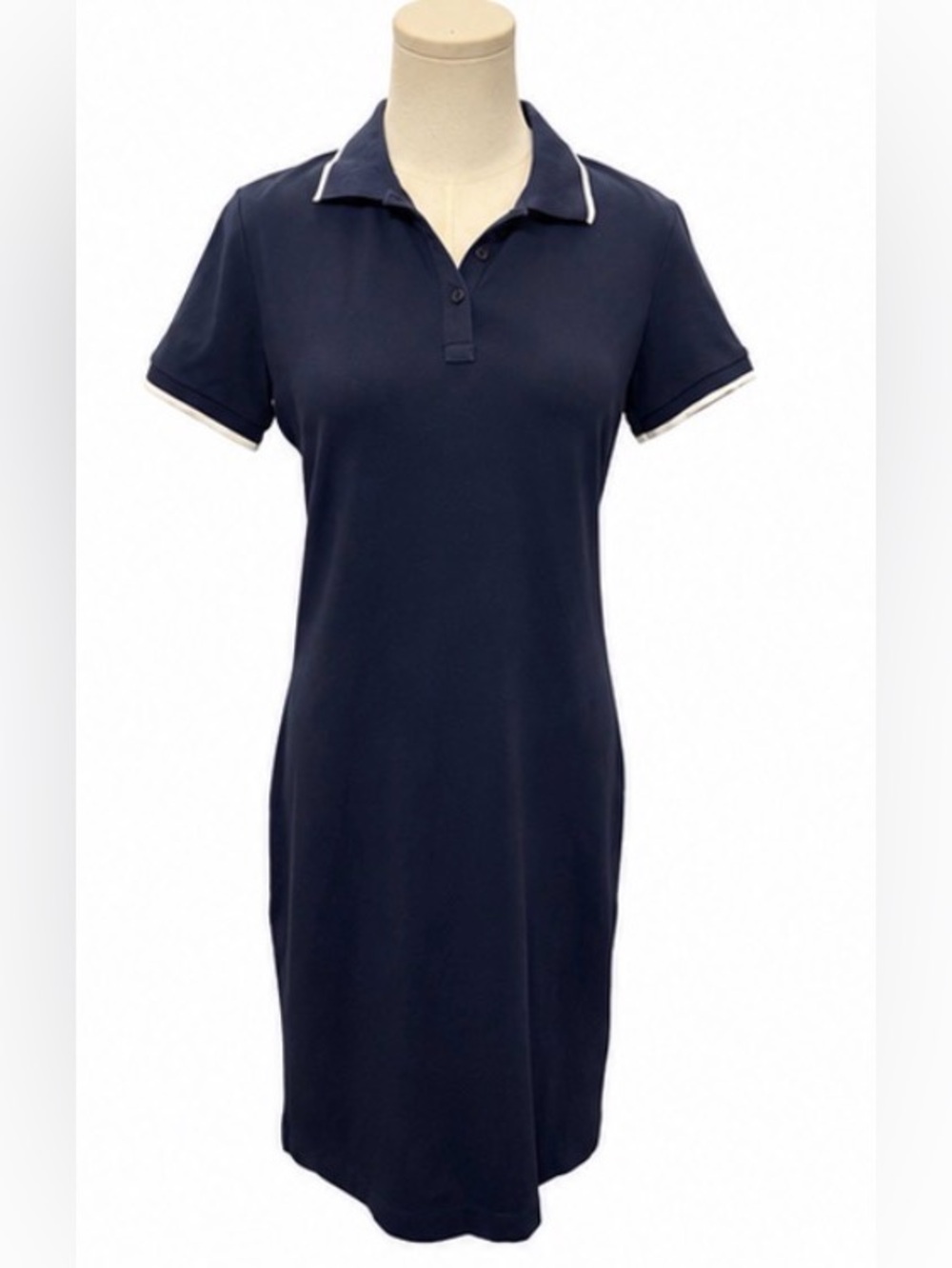 Brooks Brothers navy polo dress size medium white trim cotton blend